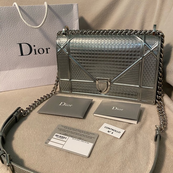 Dior Diorama Medium Metallic Silver Microcannage - Picture 2 of 16